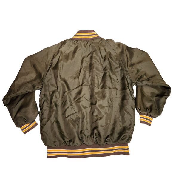 Vtg 90s Varsity Bomber Jacket Mens L Brown Snap Button Streetwear‎ Urban Retro - Picture 6 of 6